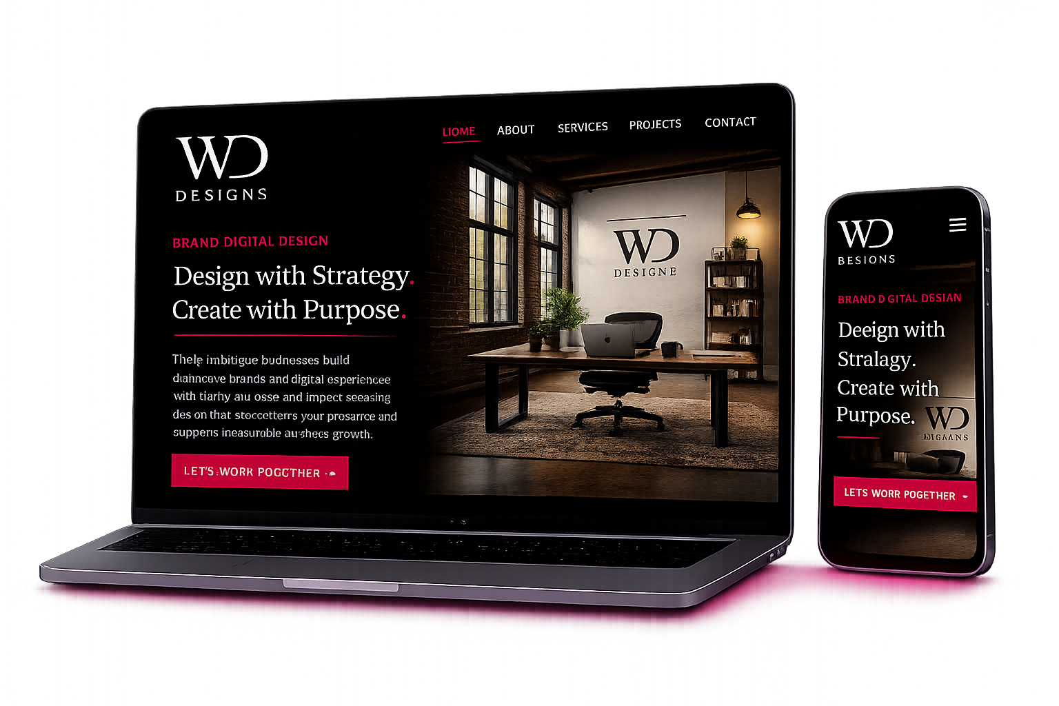 WD Designs laptop and phone preview