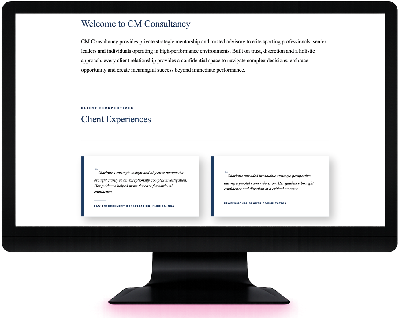 CM Consultancy website white-screen presentation